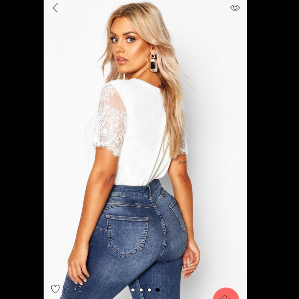 *NEW Booboo Plus White Lace Sleeve T-Shirt Size-12